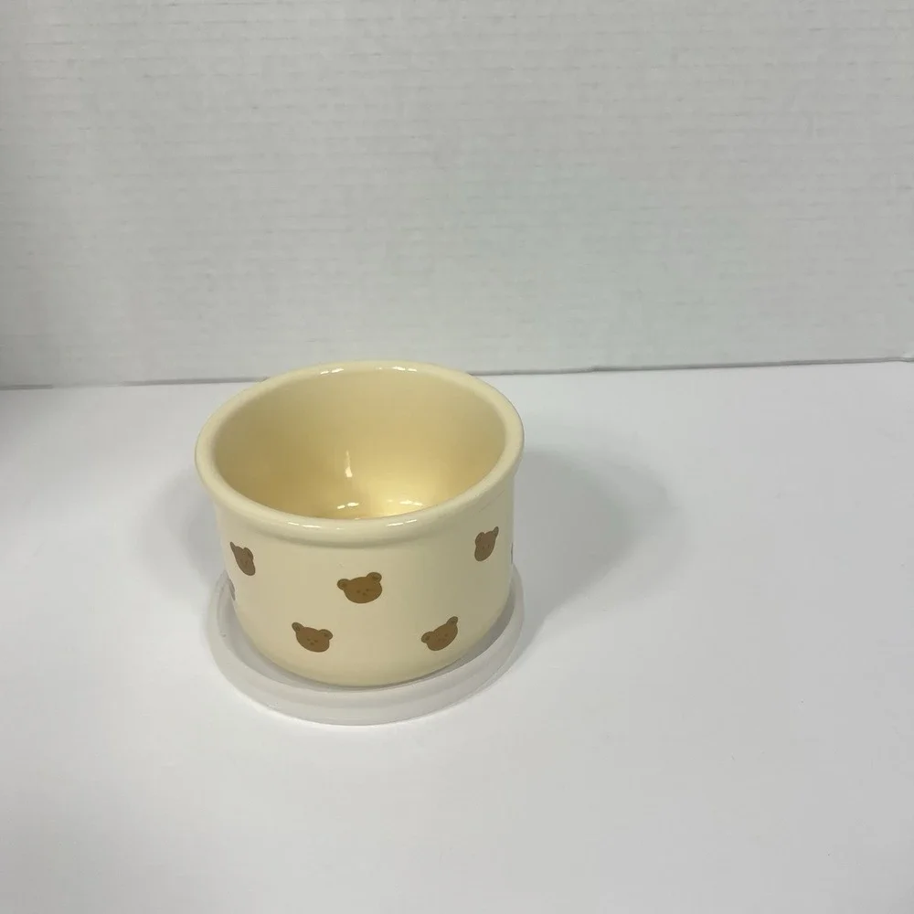 Cute Teddy Bear Ceramic Baby Food Bowl w Silicone Lid 200ml BPA Free